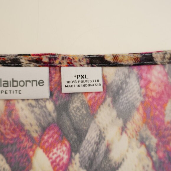 Liz Claiborne Petite PXL Sheer Gray Cream‎ Red Blouse Round Neck Top Long Sleeve - Picture 8 of 9